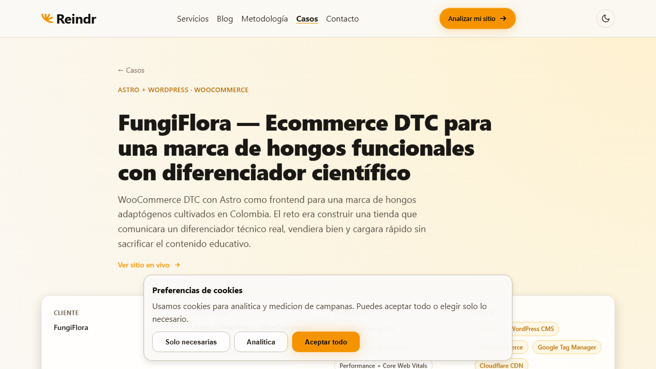 Caso FungiFlora con narrativa de producto y ecommerce